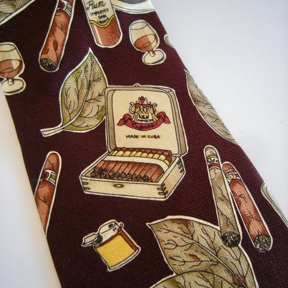 Cuban Cigar, Rum & Hats Tie - Novel-ties by Roffe Dark brown background - Picture 5 of 6